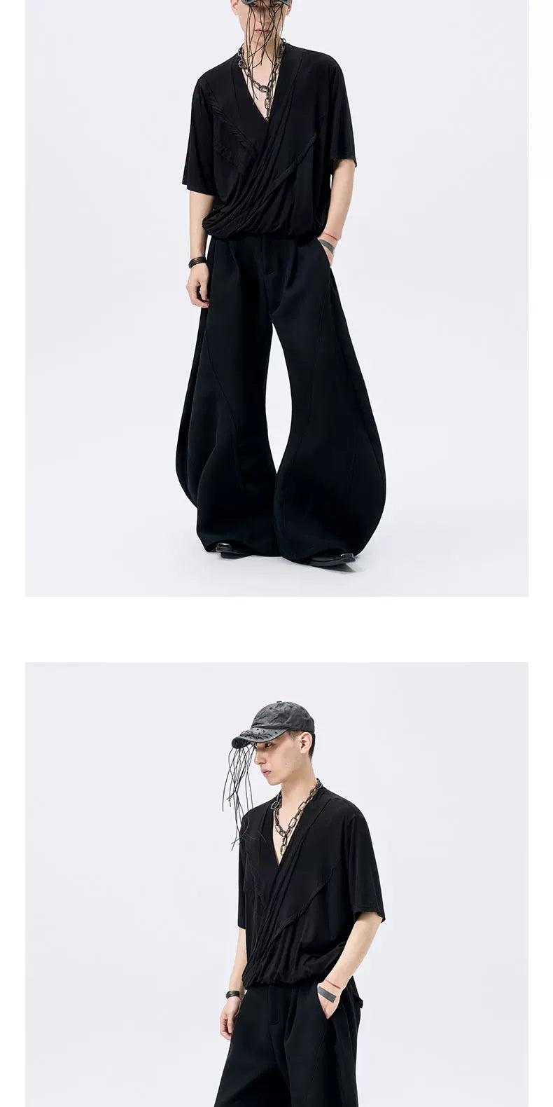 Black Y-Neck Magnetic Double Door Tee