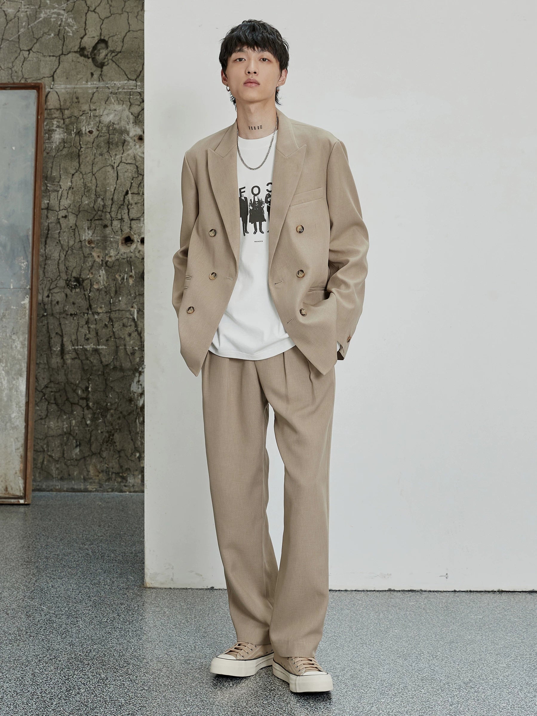 Pleated Wide Leg Suit Pants