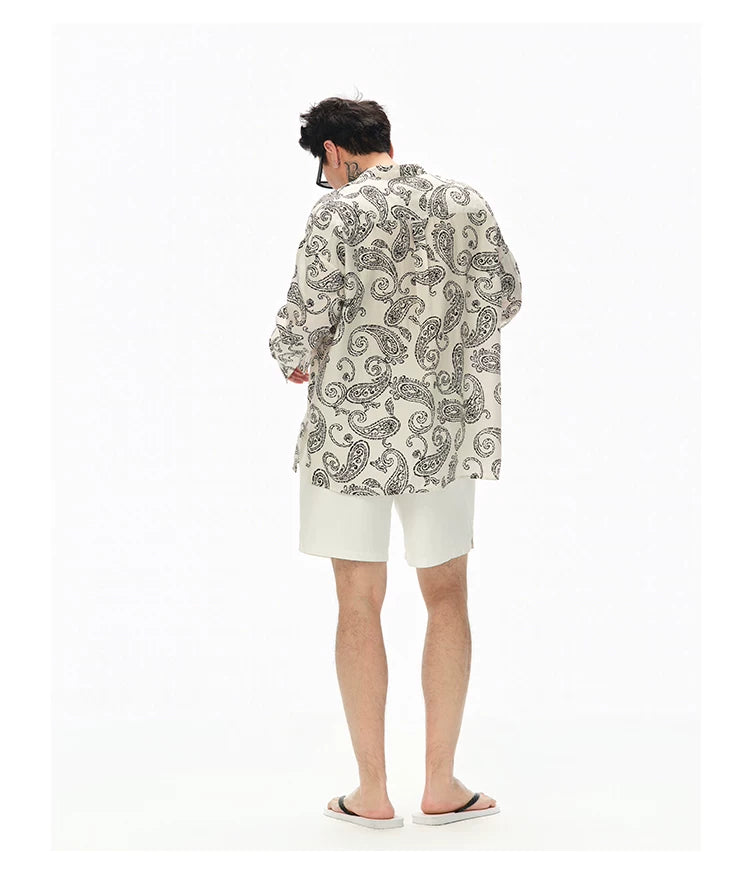 Long Sleeve Collared Paisley Silk Shirt