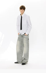 Washed Blue Gray Straight Leg Jeans