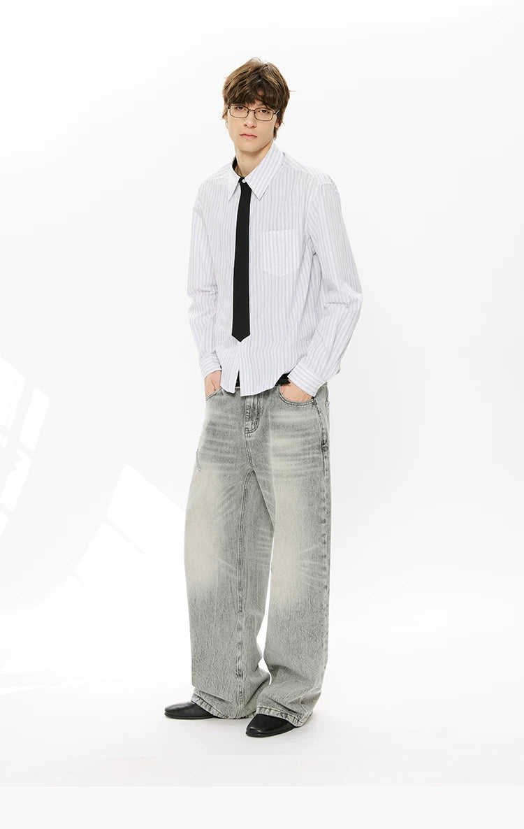 Washed Blue Gray Straight Leg Jeans