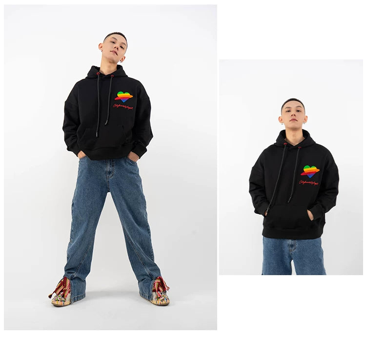 Loose Rainbow Heart Couple Hoodies