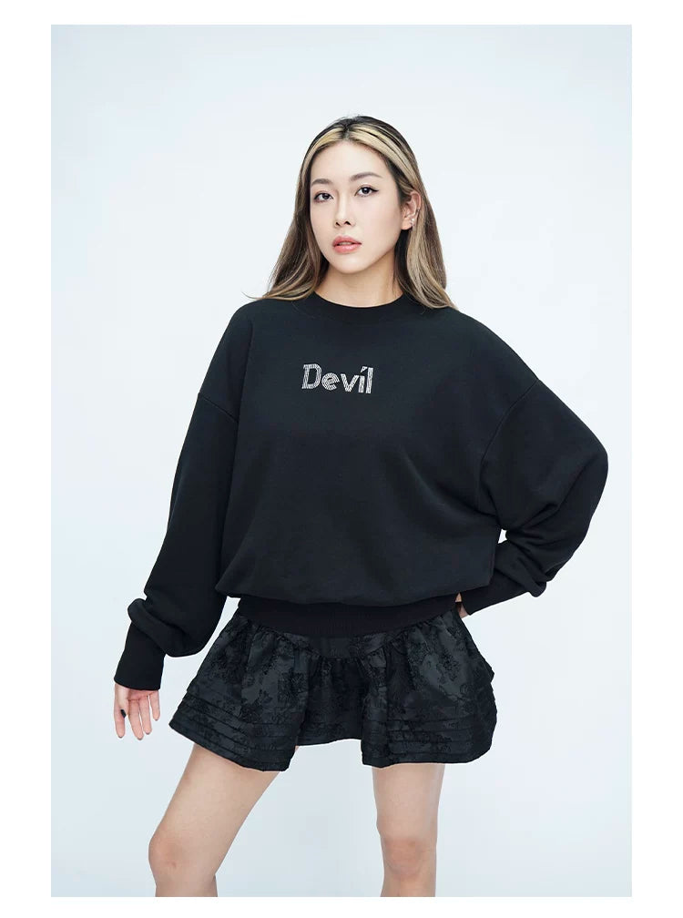 Men's Black Rhinestone Devil Wing Sweatshirt