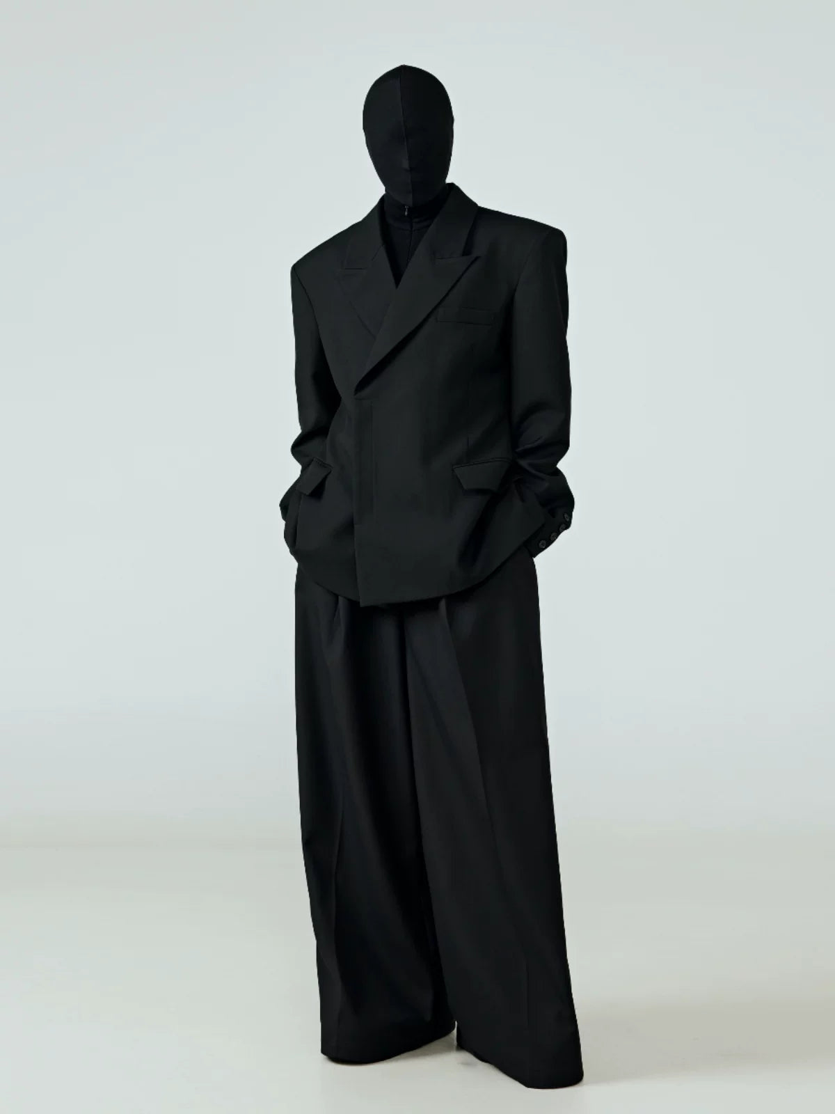Black Draped Wide Leg Casual Pants