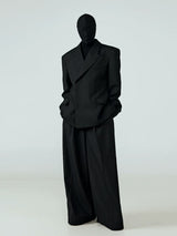 Black Draped Wide Leg Casual Pants