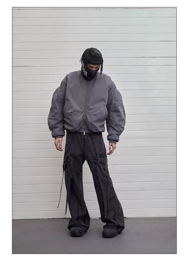 Vintage Deconstructed Washed Wide Leg Jeans