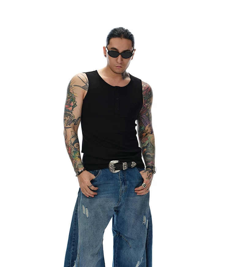 Men's Henley Ribbed Tank Top