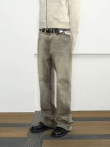 Mud-Dyed Distressed Bootcut Jeans