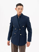 Men's Slim Striped Navy Blazer