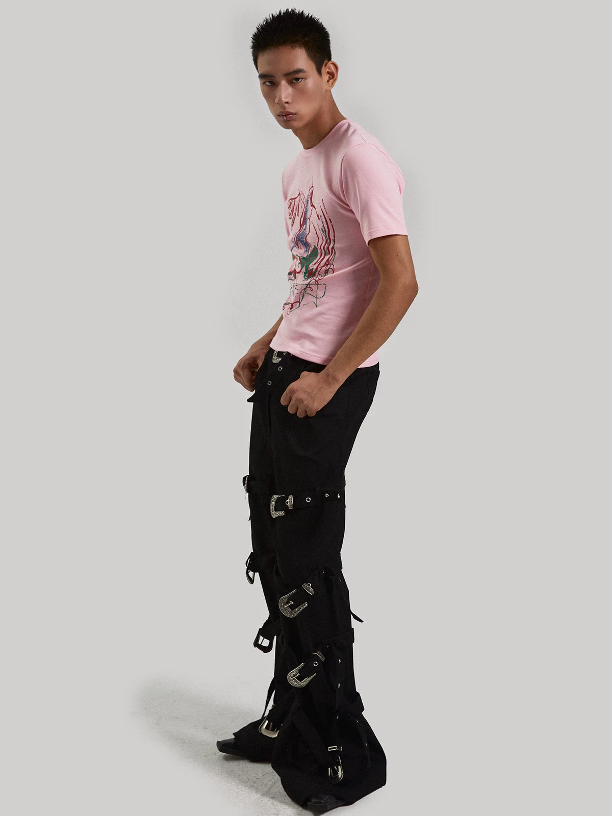 Lace-Up Metal Buckle Pants