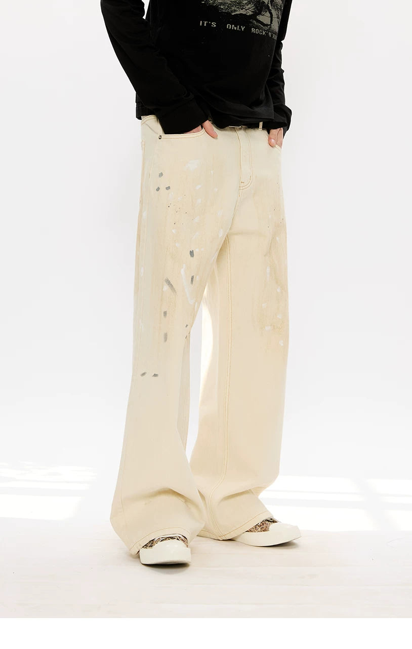 Men's Distressed Splashed Ink Straight Jeans