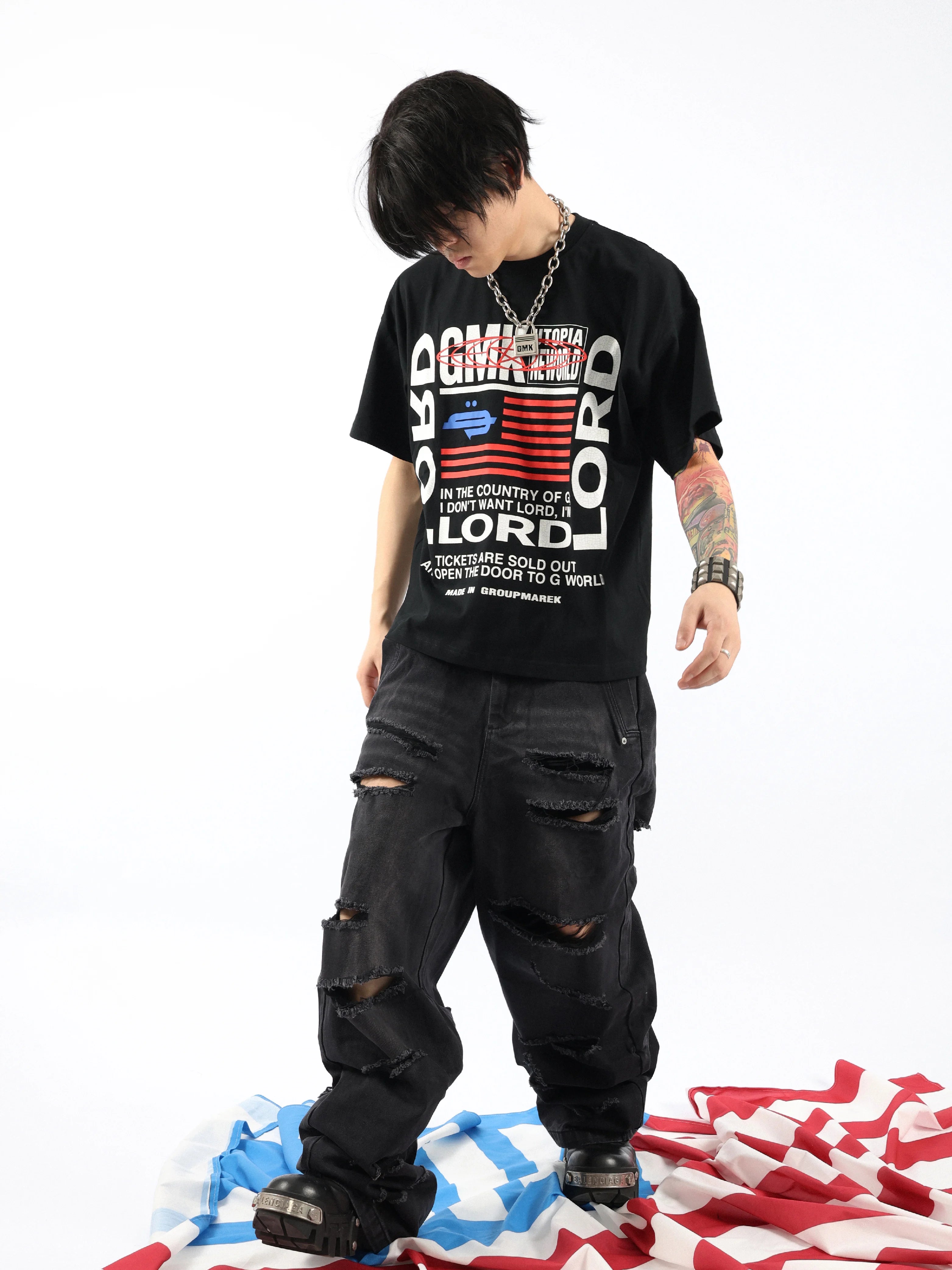 Two Tone Flag Cracked Print Tee