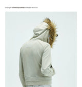Washed Detachable Fur Zip Hoodie
