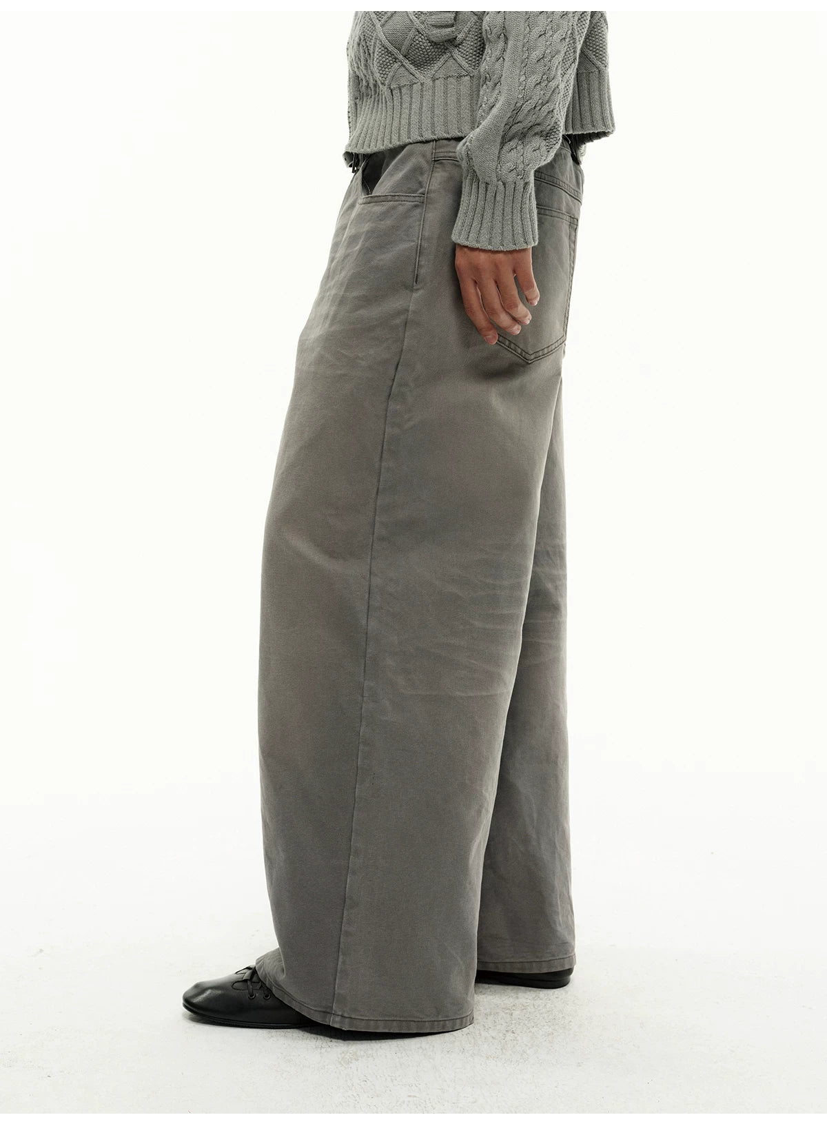 13Oz Sun-Washed Gray Distressed Wide-Leg Jeans