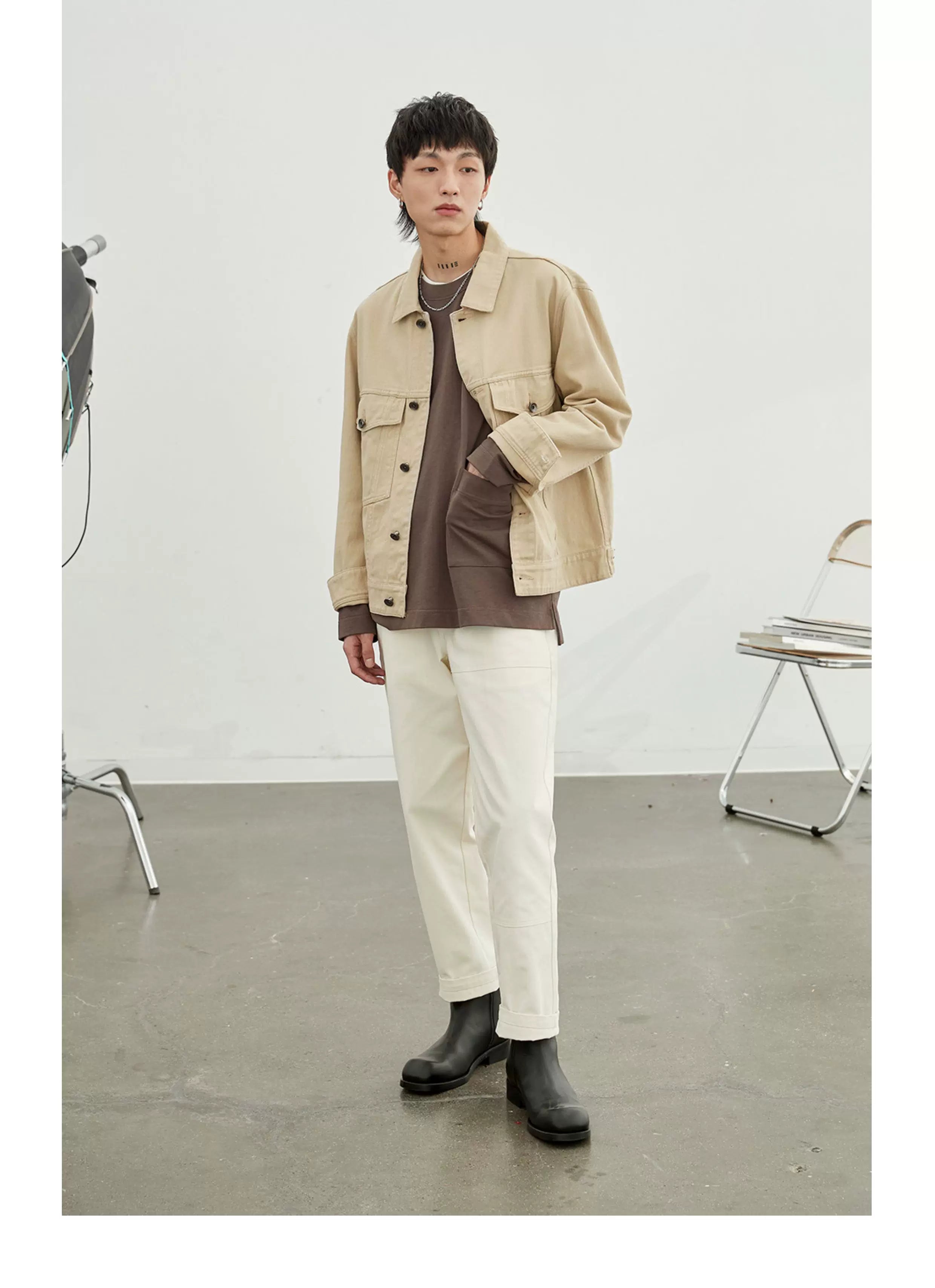 Vintage Herringbone Elastic Waist Cargo Pants