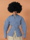 Unisex Fitted Blue Plaid Long-sleeve Shirt