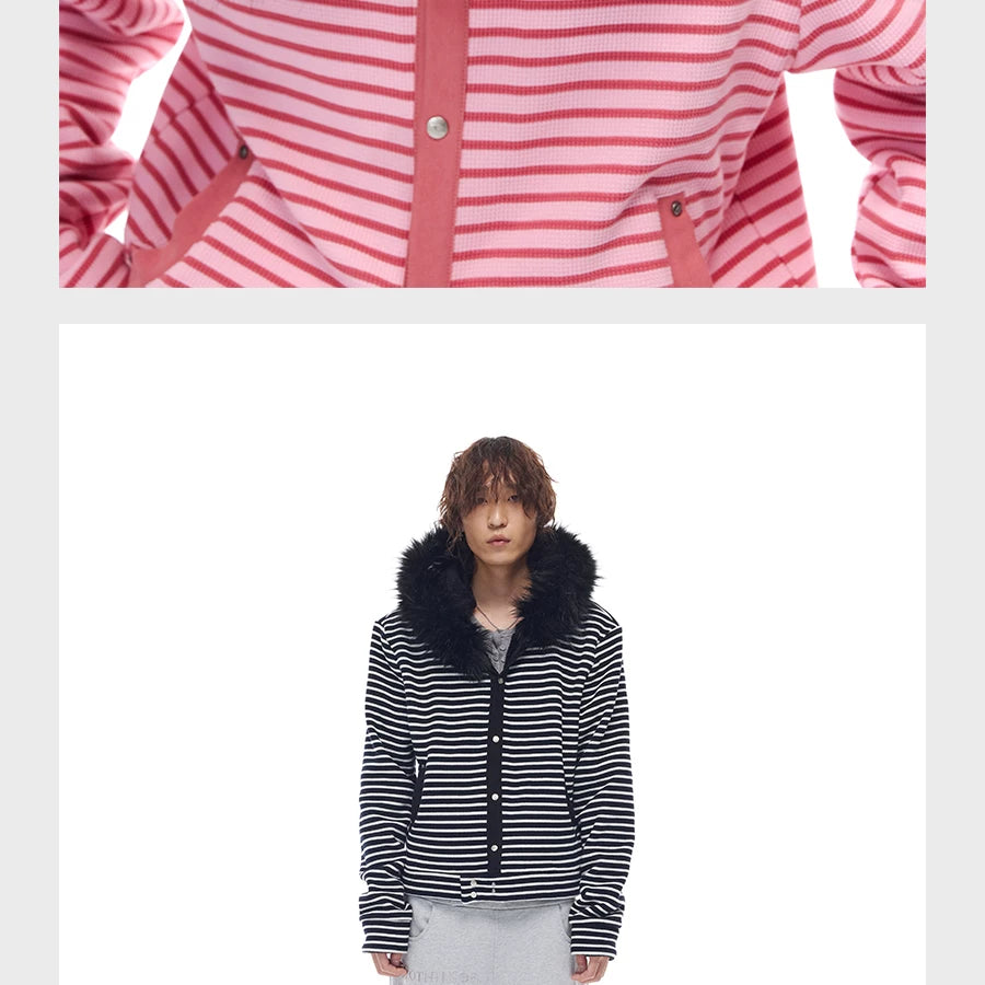 Men's Striped Fur Collar Hoodie
