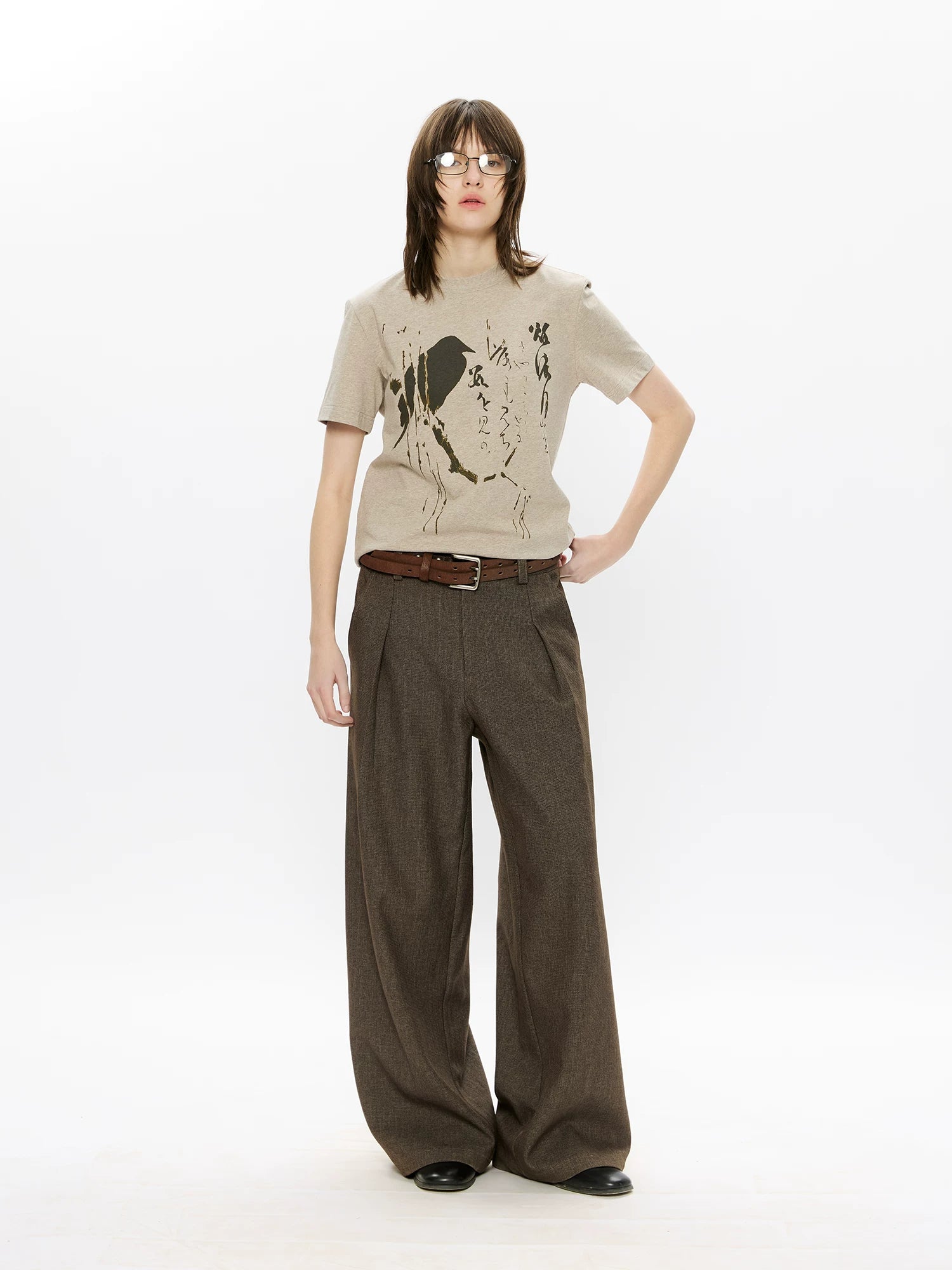 Men's Wool Houndstooth Pleated A-Line Pants