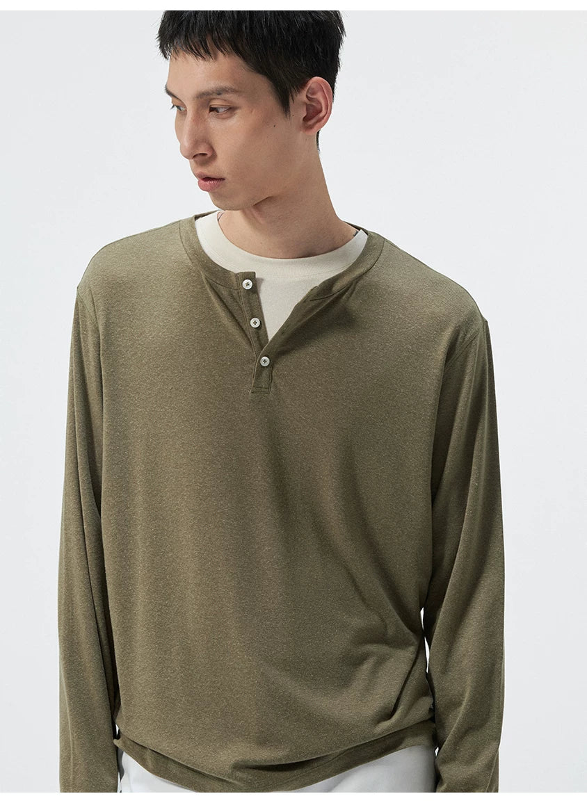 Long Sleeve Linen Tencel Blend Tees