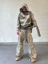 Distressed Drawstring Flare Cargo Pants