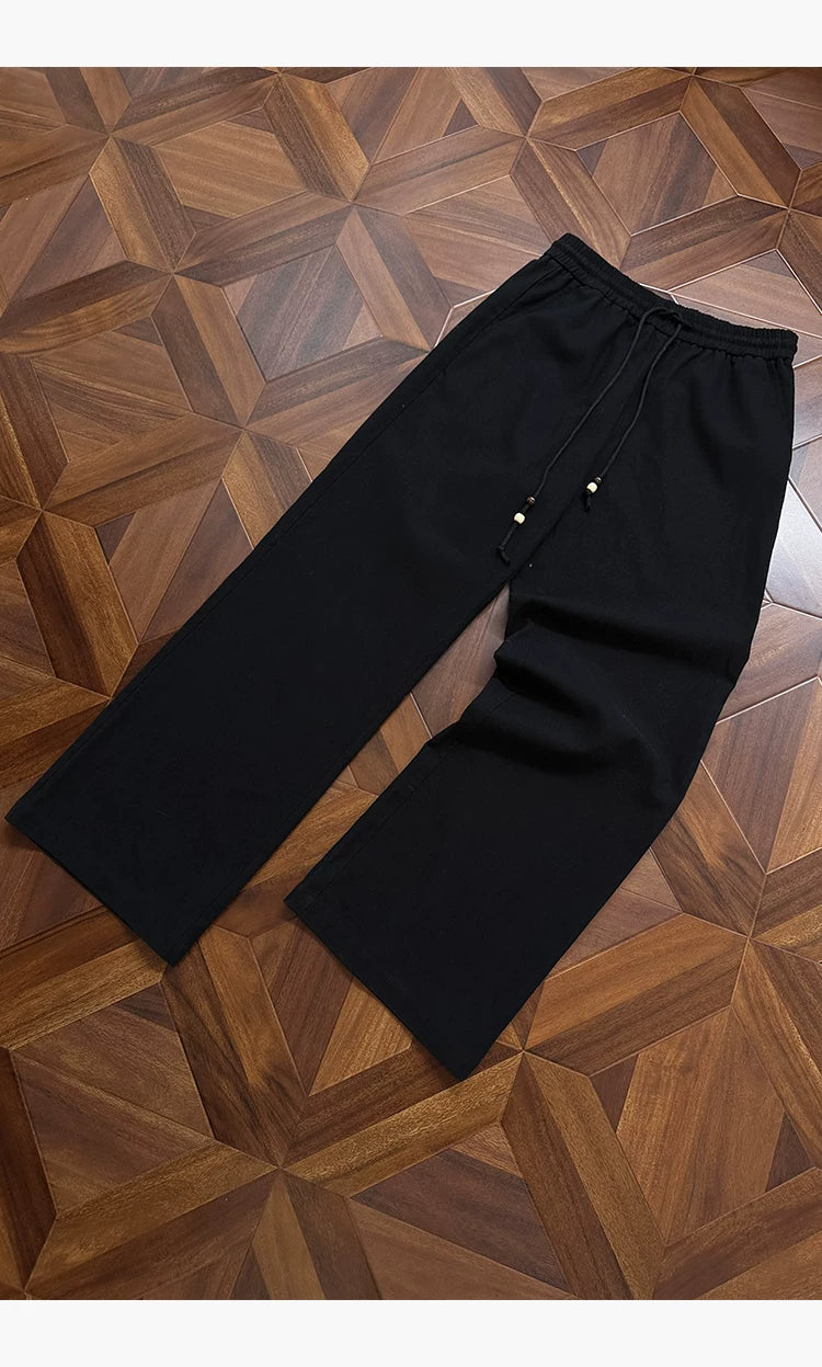 Straight Leg Drawstring Linen Tencel Pants
