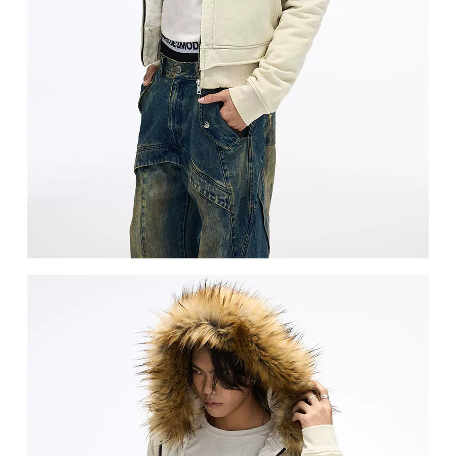 Men's Vintage Detachable Fur Hooded Jacket