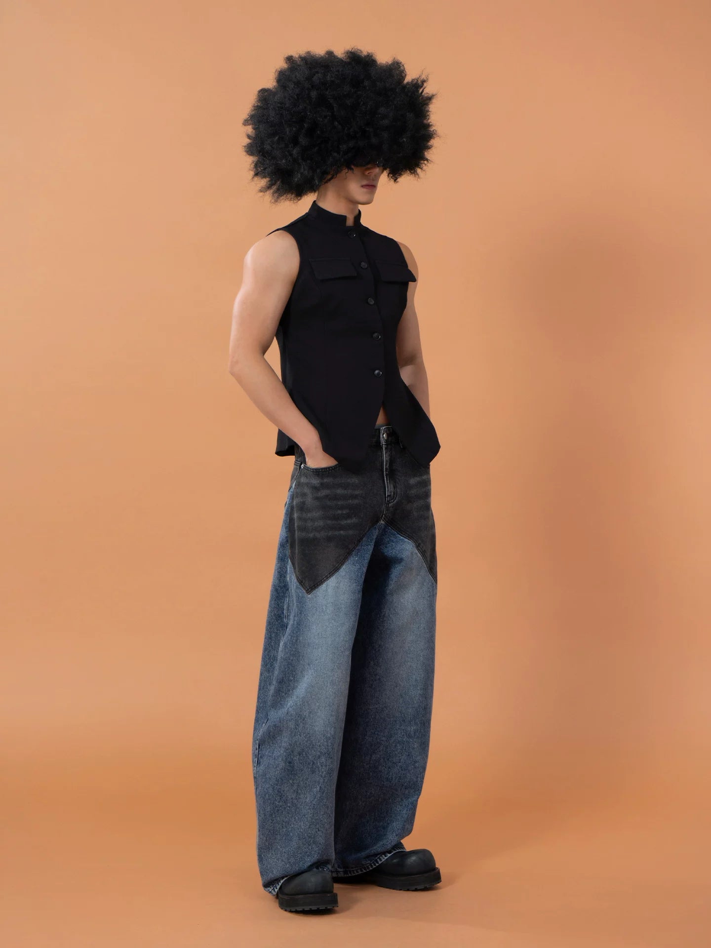 Black Slim Stand Collar Chinese Vest