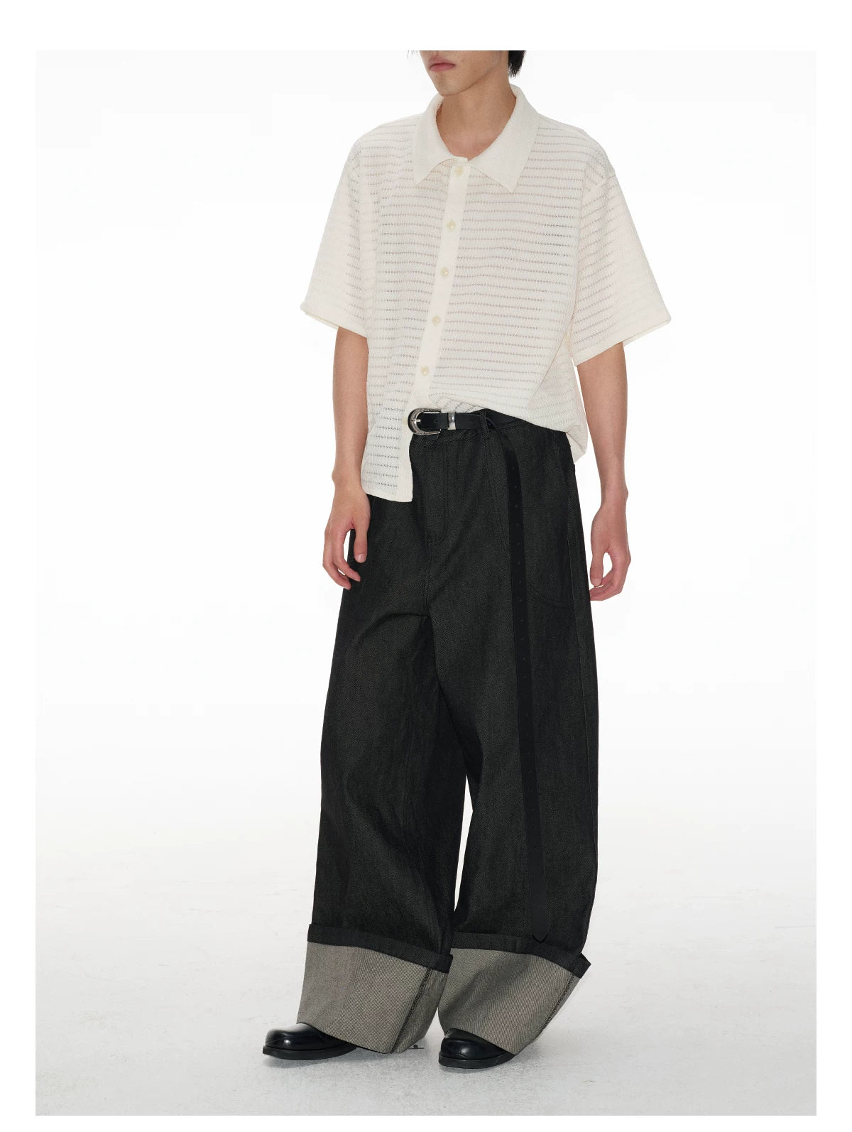 Hollow Striped Short Sleeve Crop Shirt