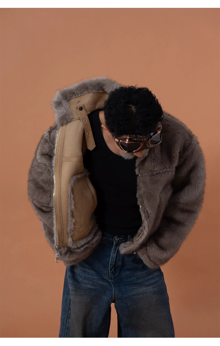 Faux Fur Reversible Men's Bomber Jacket