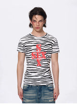 Zebra Print Letter Graphic Crew Neck Tee