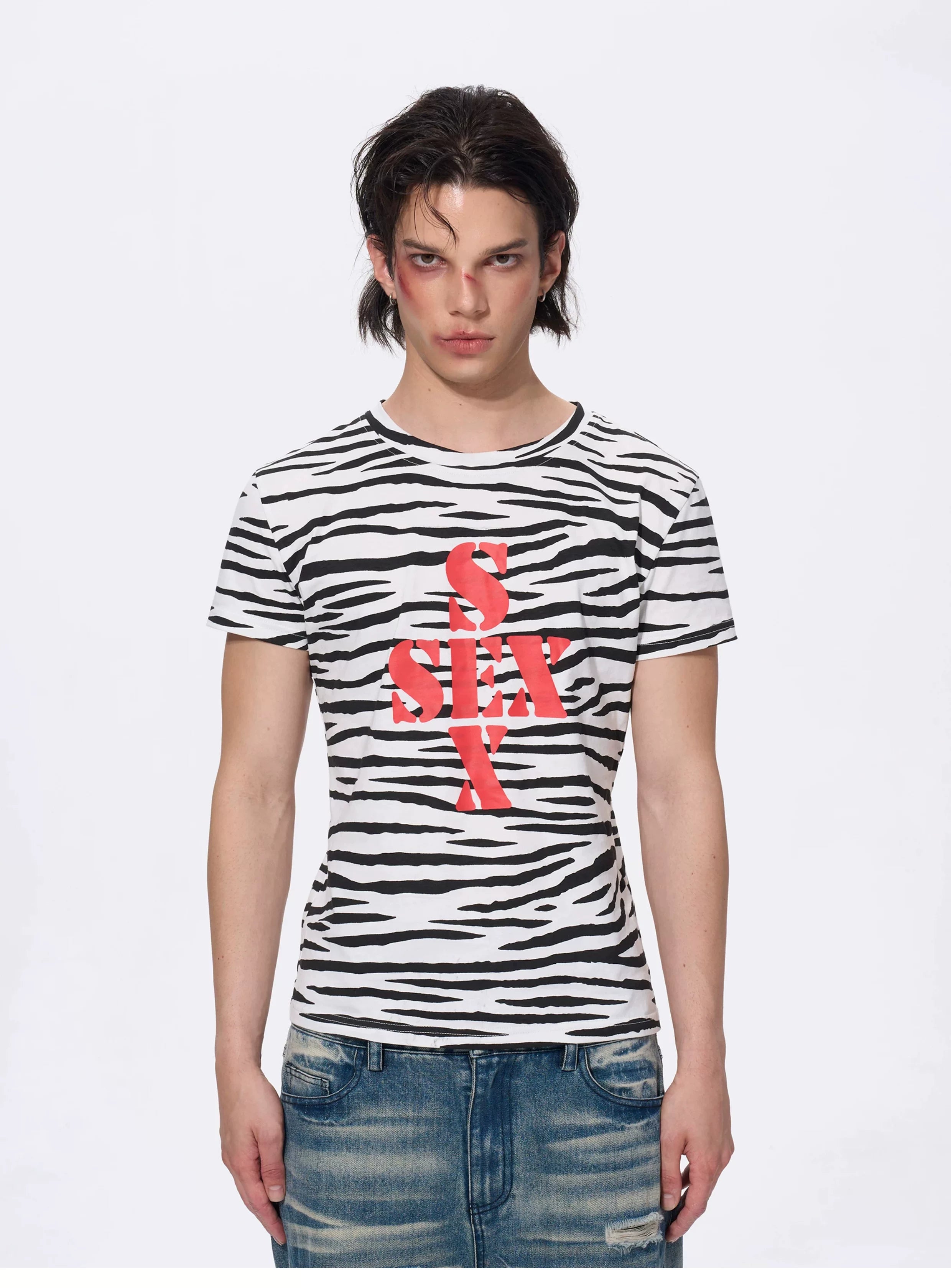 Zebra Print Letter Graphic Crew Neck Tee