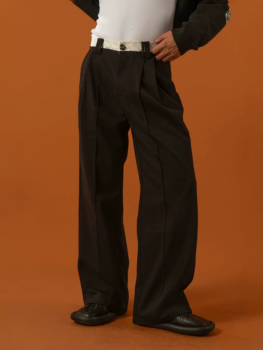 Men's Black-Grey Double Waistband Casual Pants