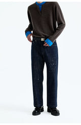 Hand Splashed Washed Straight Cropped Jeans