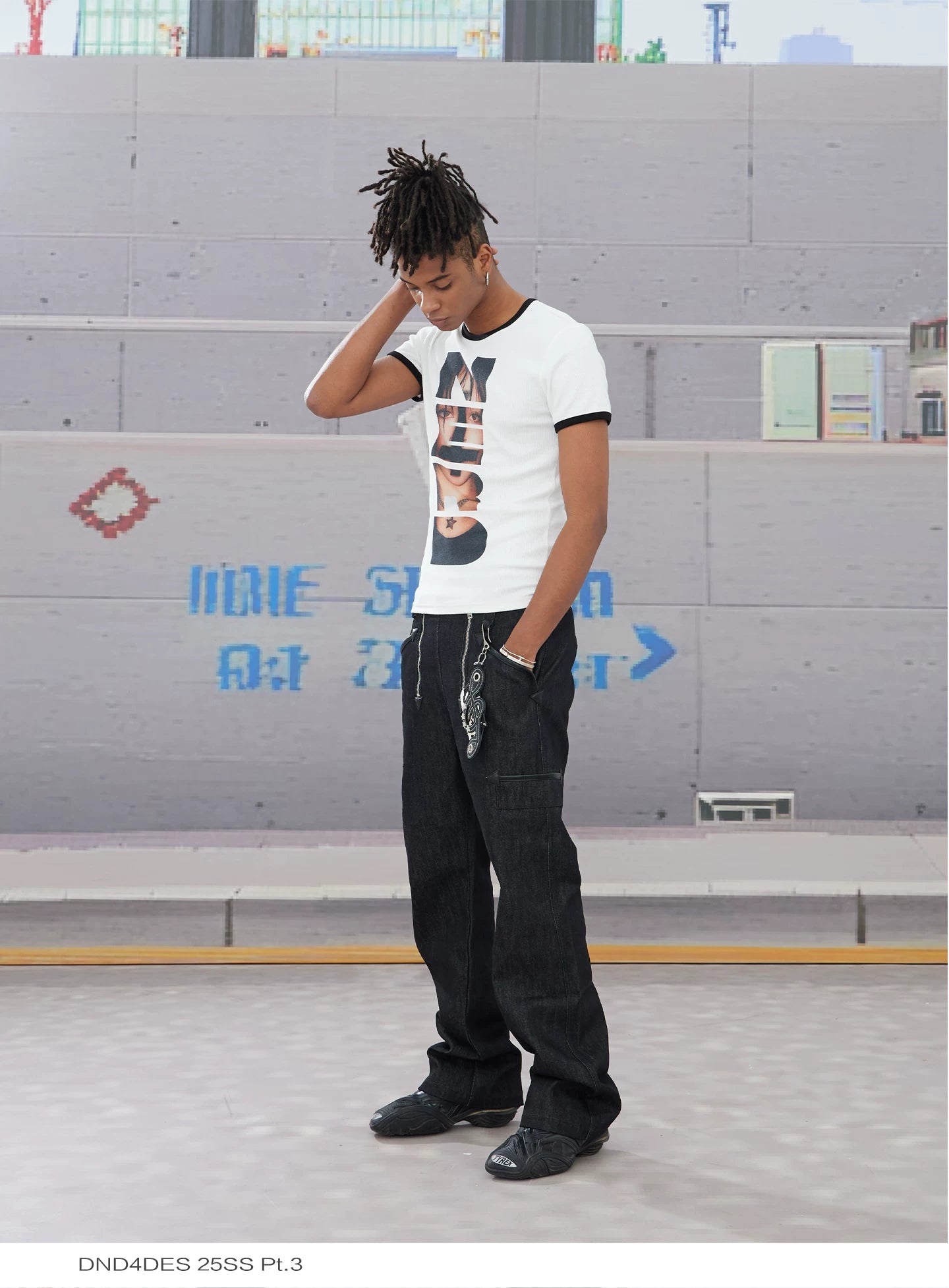 Double Zip Leather Patch Flared Jeans