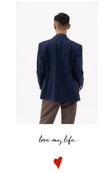 Men's Slim Striped Navy Blazer
