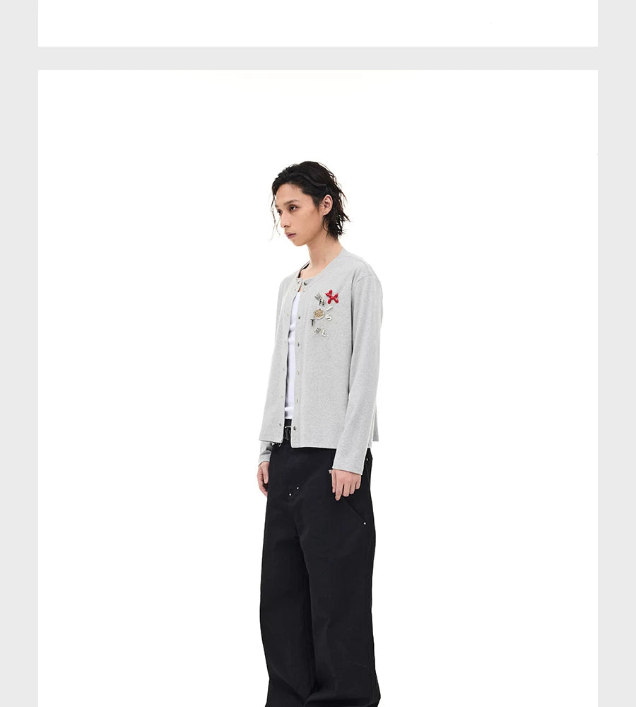 Wool Blend Badge Long Sleeve Cardigan