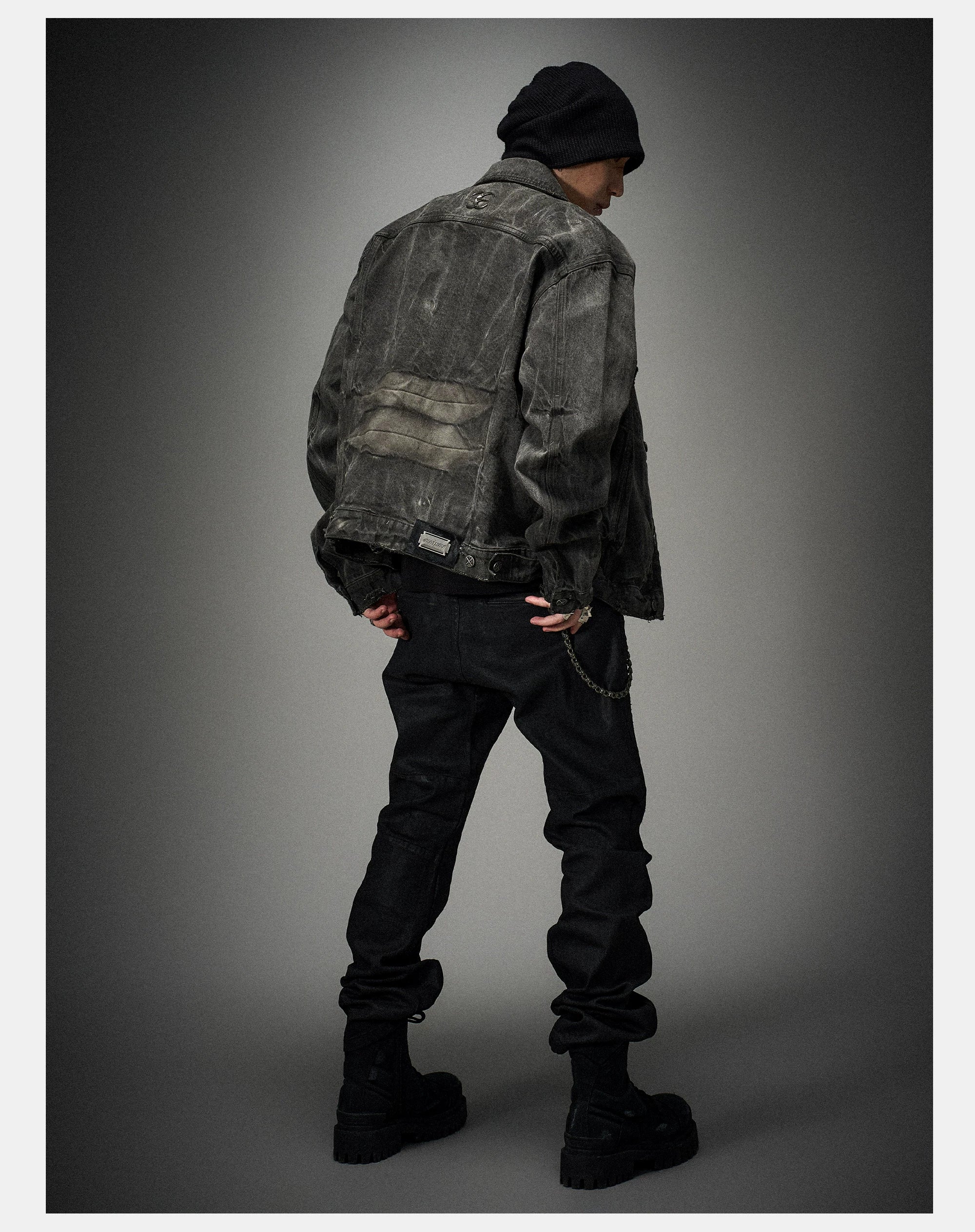 Loose Heavy Washed Distressed Denim Jacket