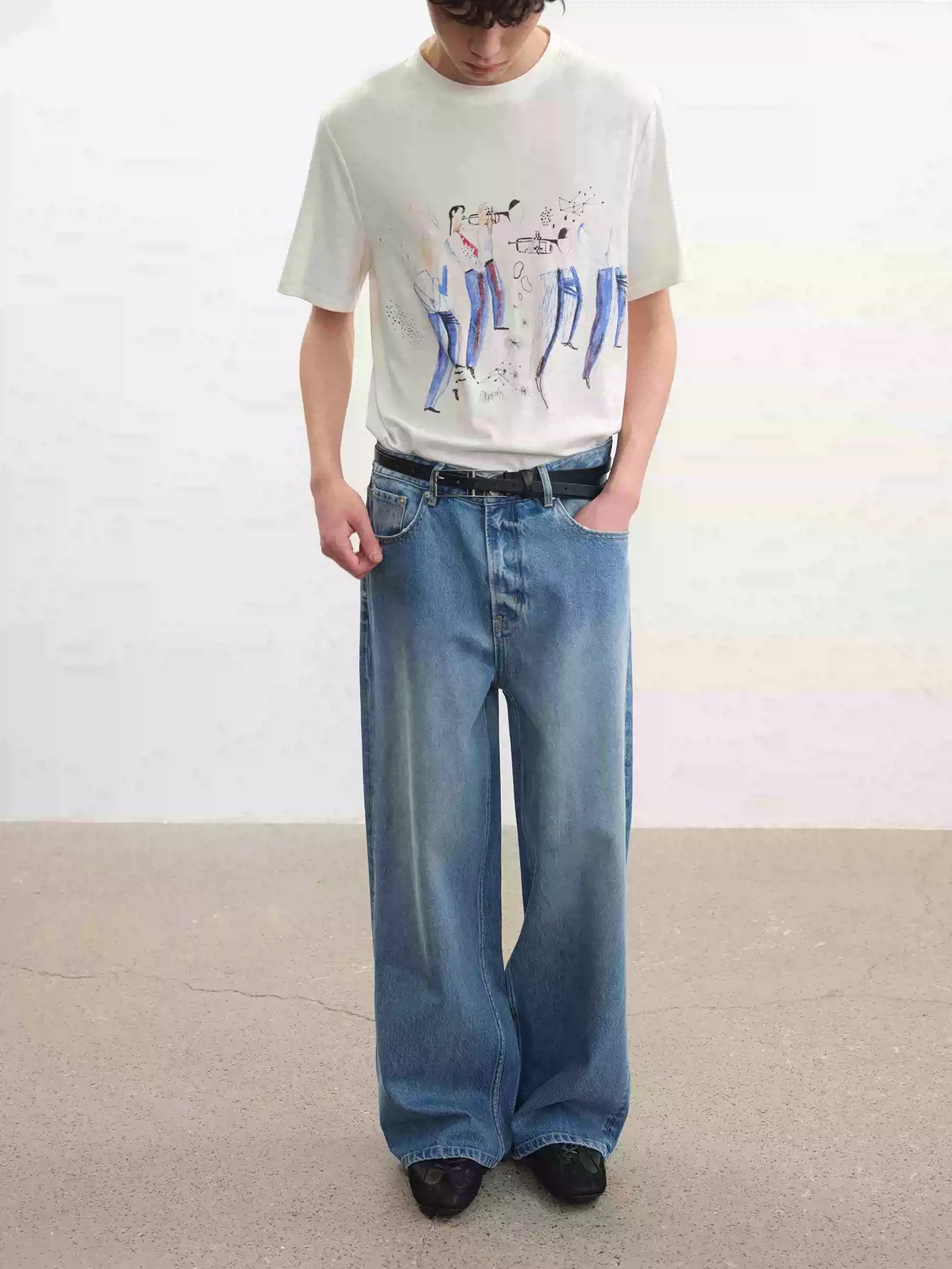 Rigid Washed Blue Straight Relaxed Jeans