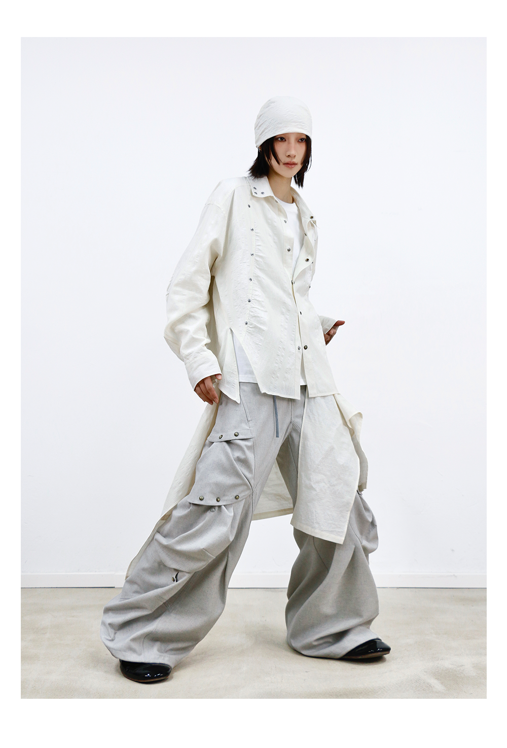 Two-Tone Deconstructed Studded Hem Shirt
