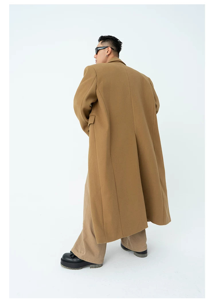 Men's Long Woolen Shoulder-padded Coat