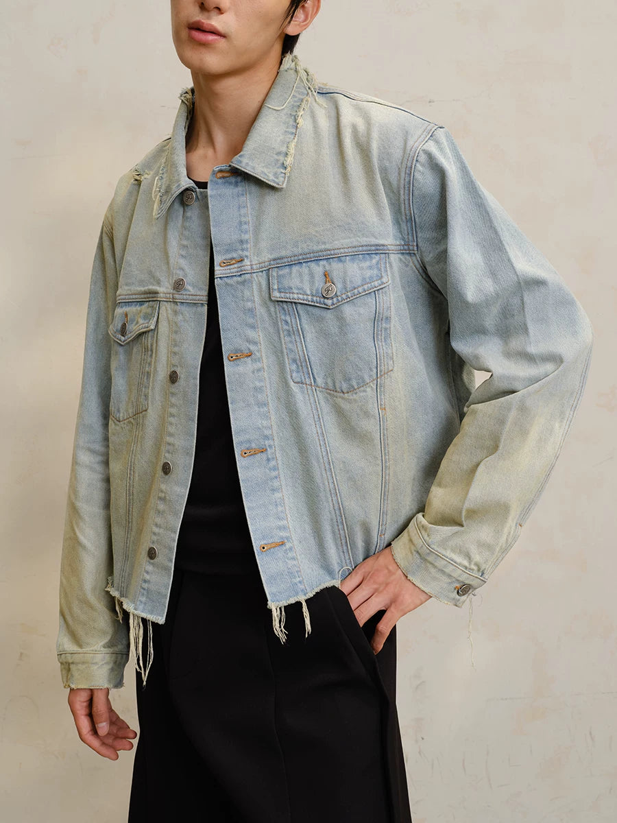Cropped Ripped Distressed Denim Jacket