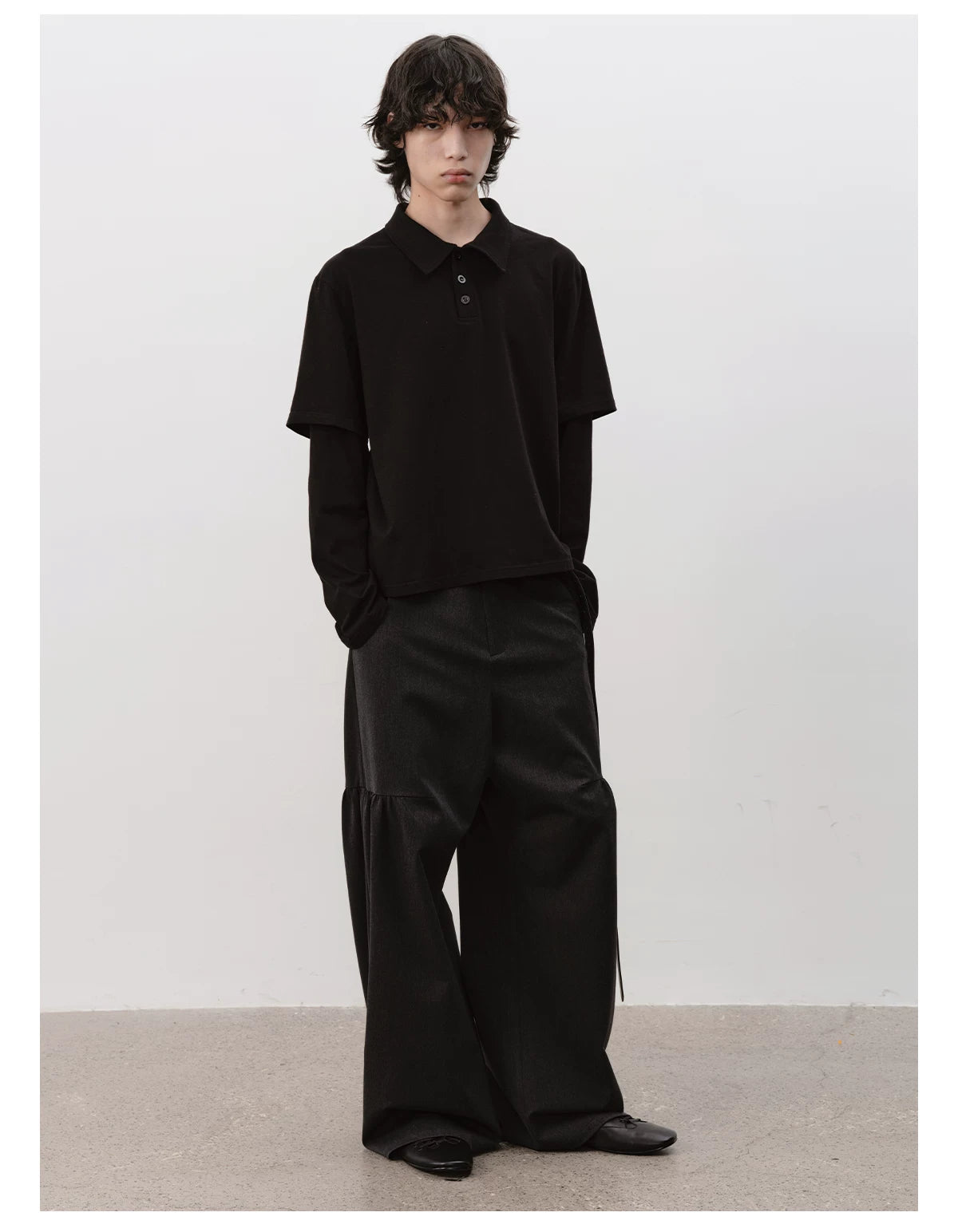Black Boxy Fit Fake Two-Piece Polo