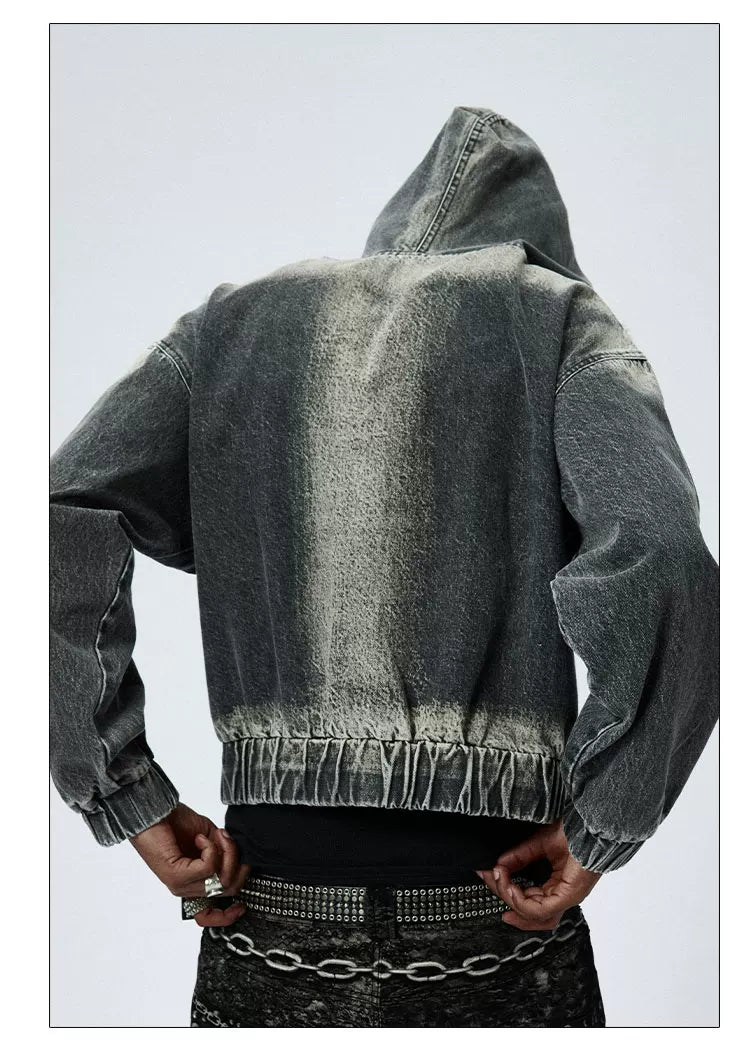 Washed Distressed Drop Shoulder Cropped Hoodie