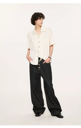 Wooden Button Short Sleeve Knitted Shirt