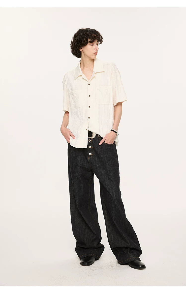 Wooden Button Short Sleeve Knitted Shirt