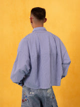 Black White Blue Striped Cropped Shirts
