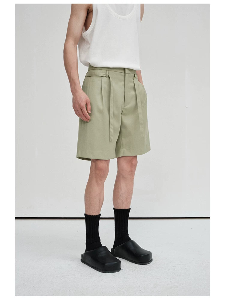 Draped Drawstring Elastic Waist Pleated Shorts