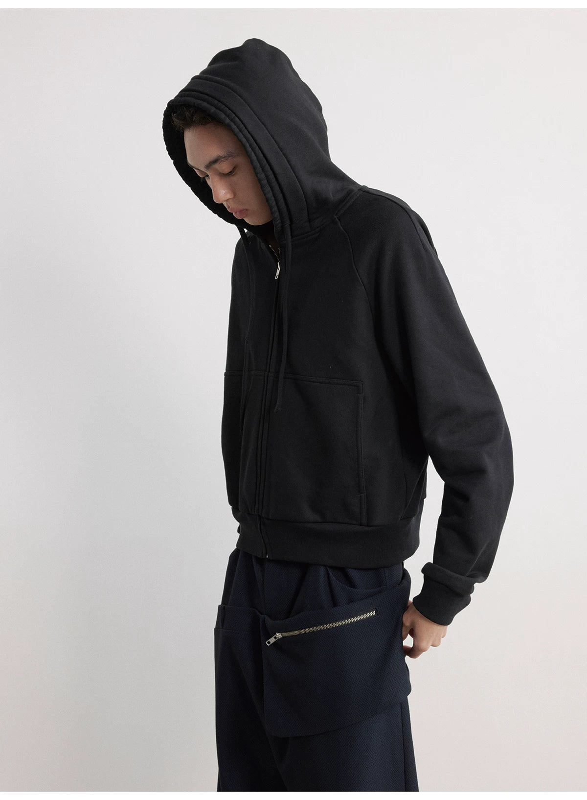 Drawstring Two-tone Raglan Cotton Hoodie