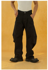 Men's Black Patchwork Wide Curved Jeans