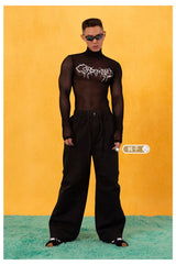 Y2K Cutout Sheer Mesh Turtleneck Tee